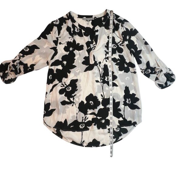 Daniel Rainn Blouse Women Petite Medium White Black Floral High Low Sheer Tunic - Picture 3 of 9